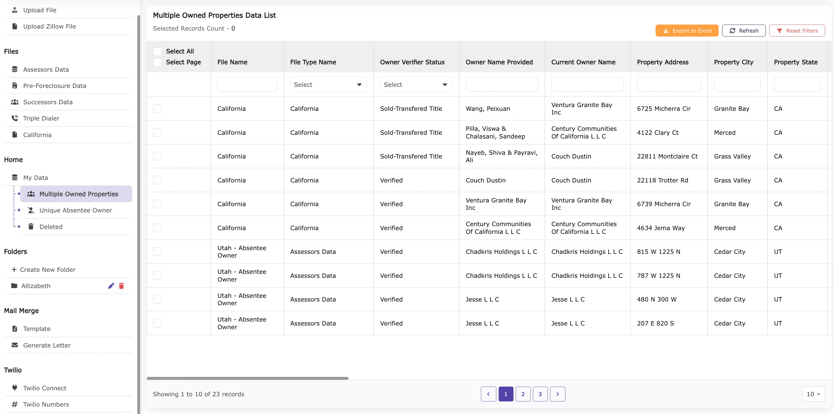 CRM Mail Multiple Owned Property List