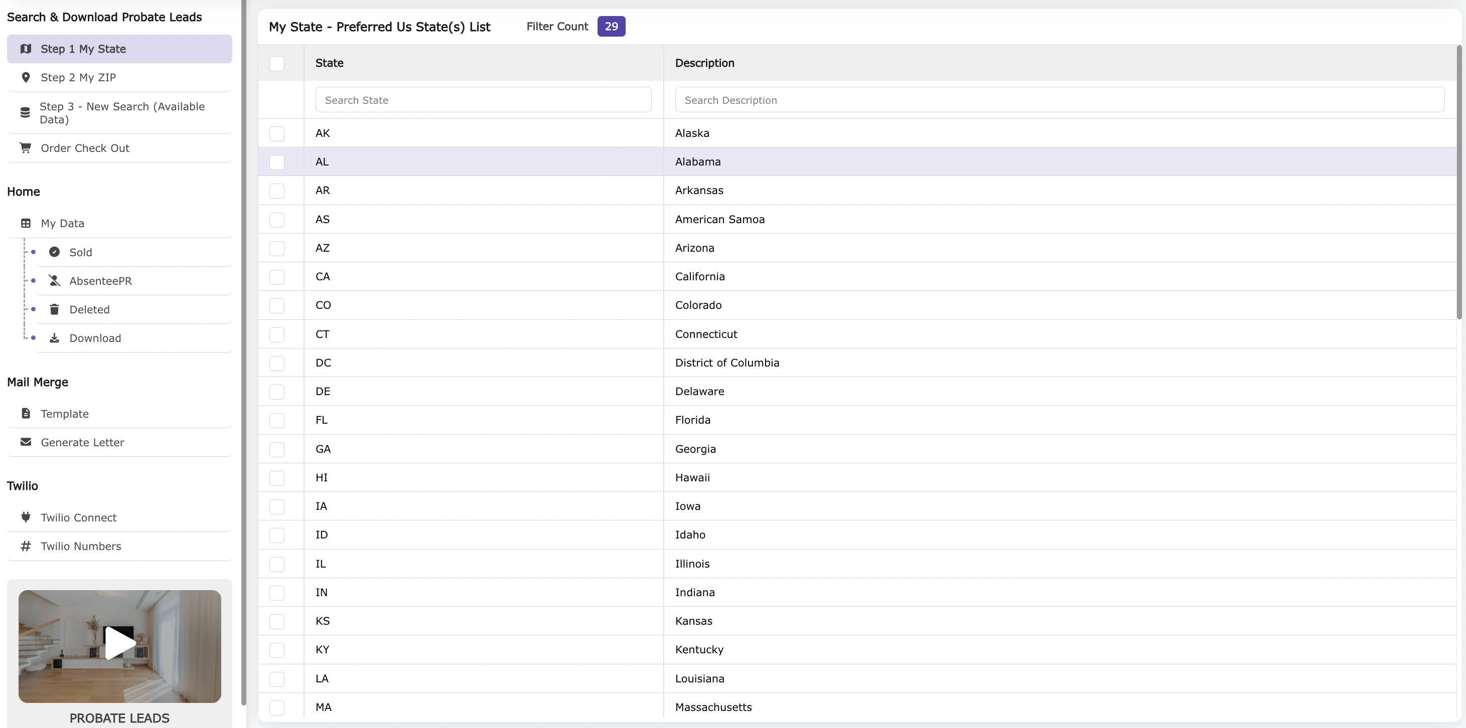 Probate Leads State List
