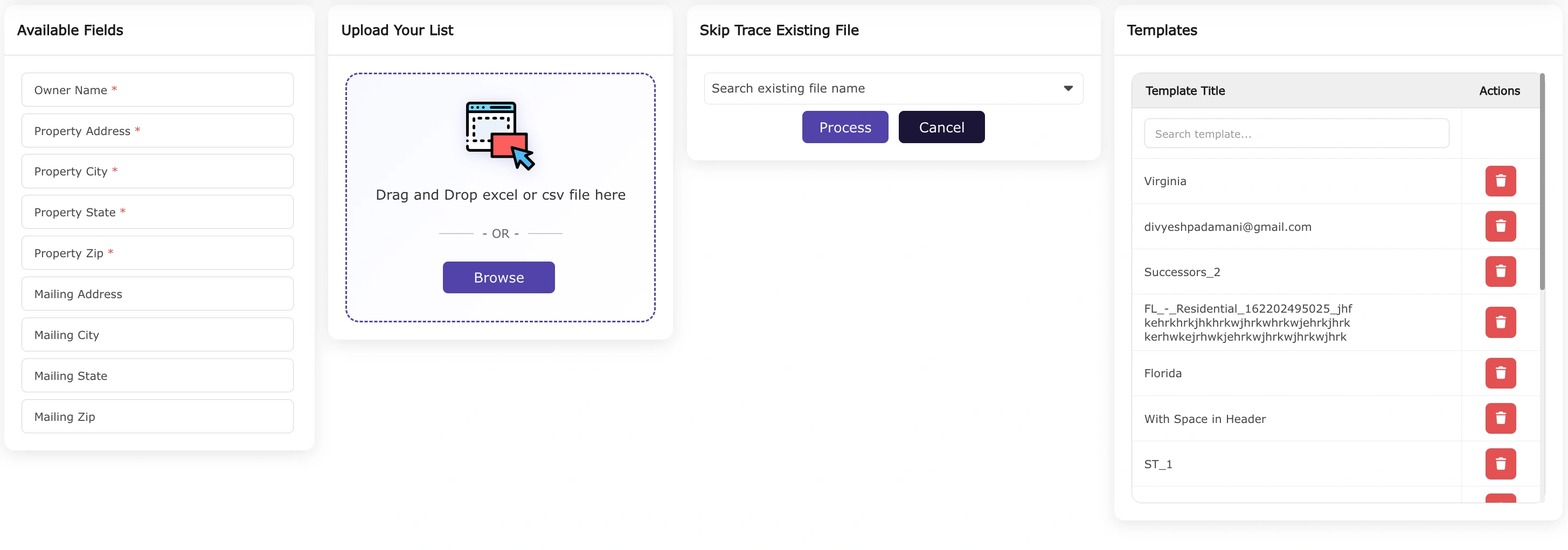Skiptrace Upload File templete