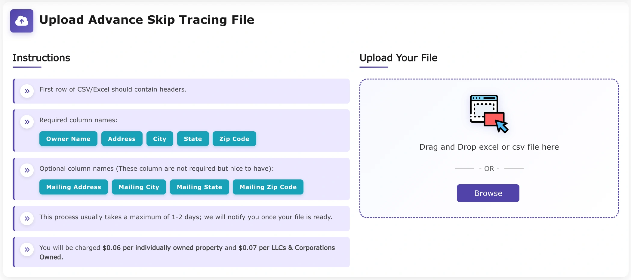 Skiptrace Upload Advanced Skiptracing files