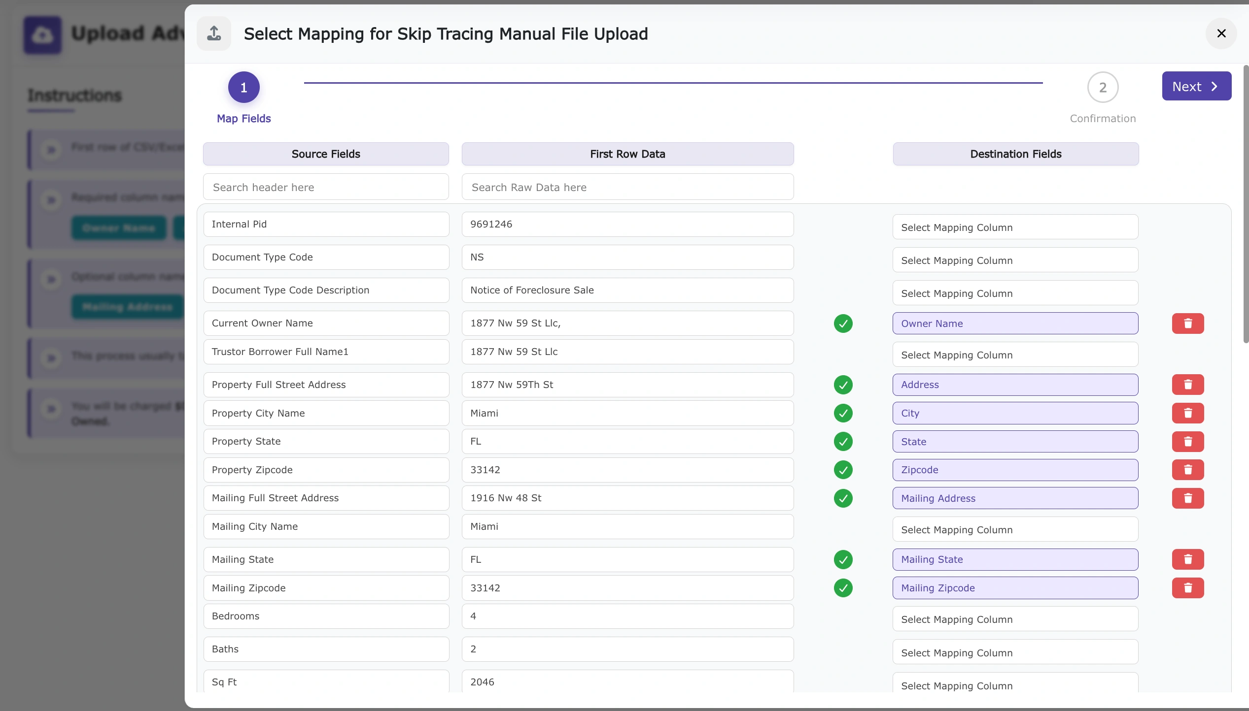Skiptrace Select Mapping For Menual File Upload