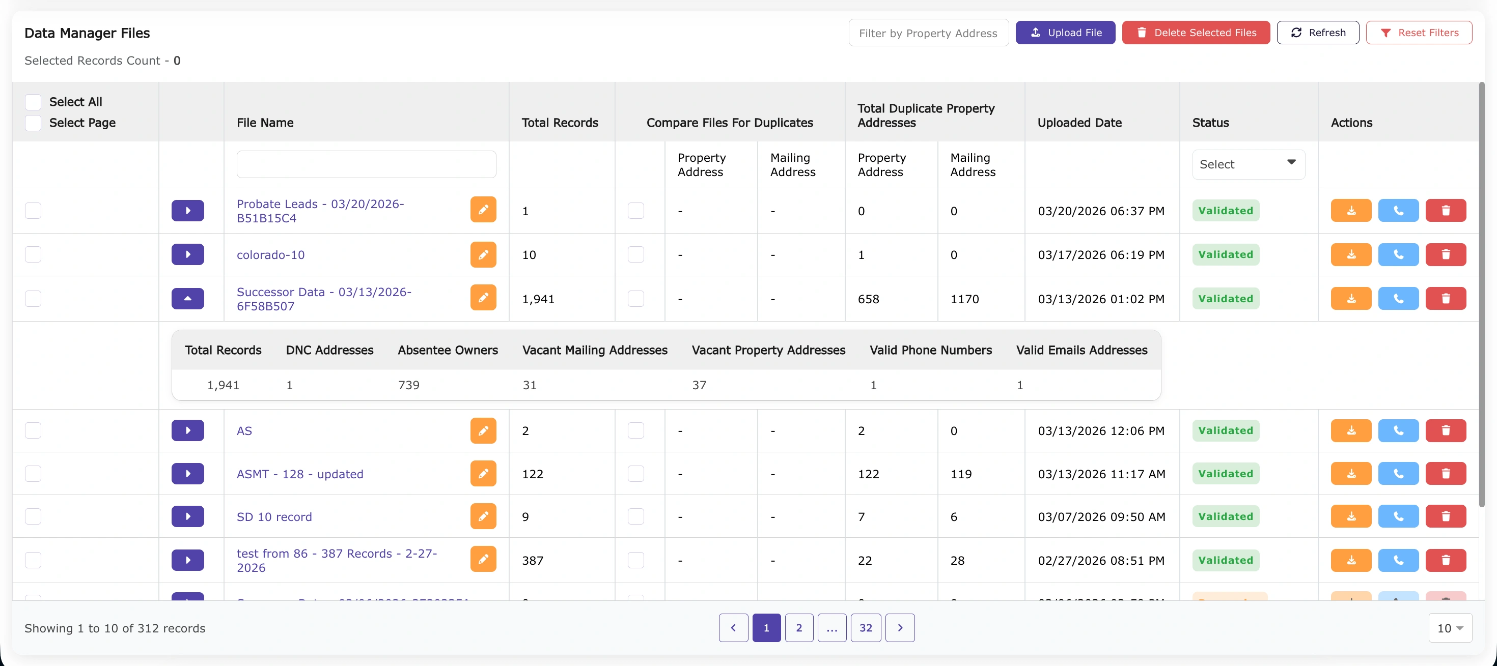 Data Manager File List Expand Section
