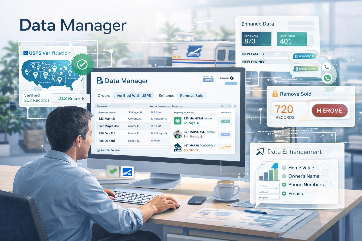 DataManager dashboard showing centralized lead cleaning and verification interface