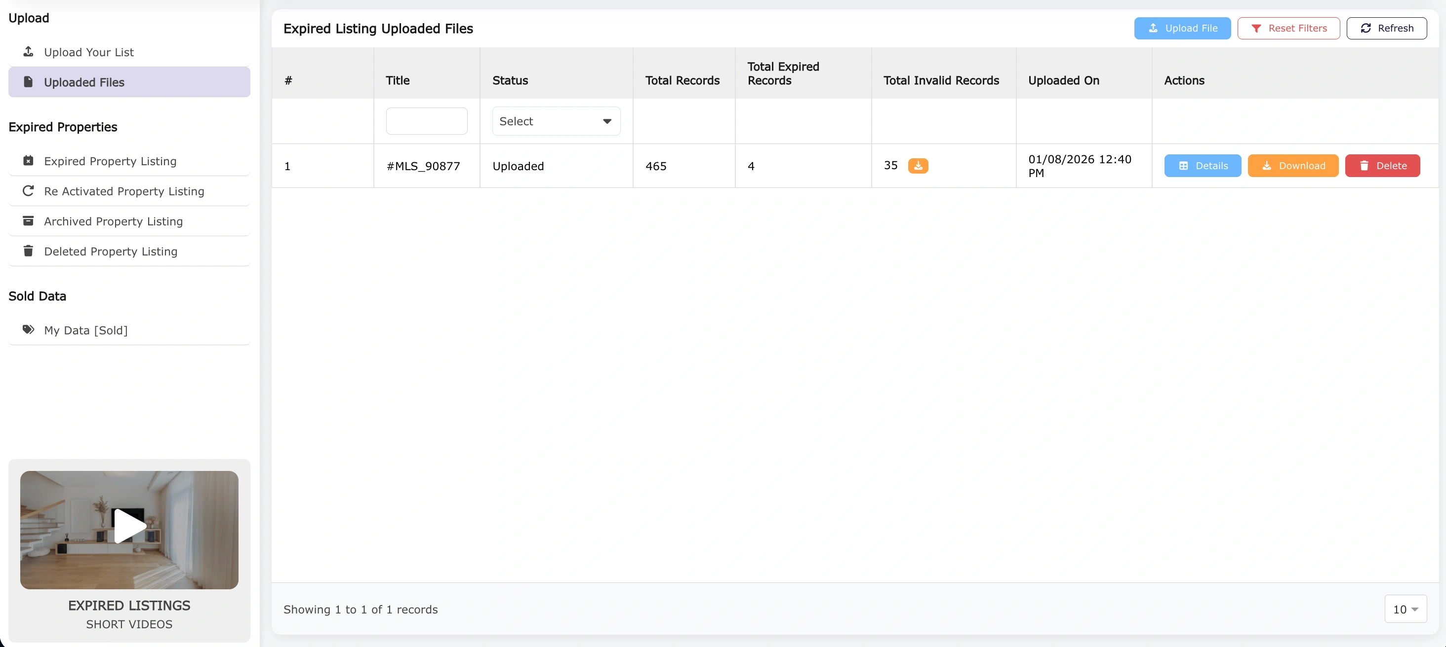 Expired Listings Uploaded Files