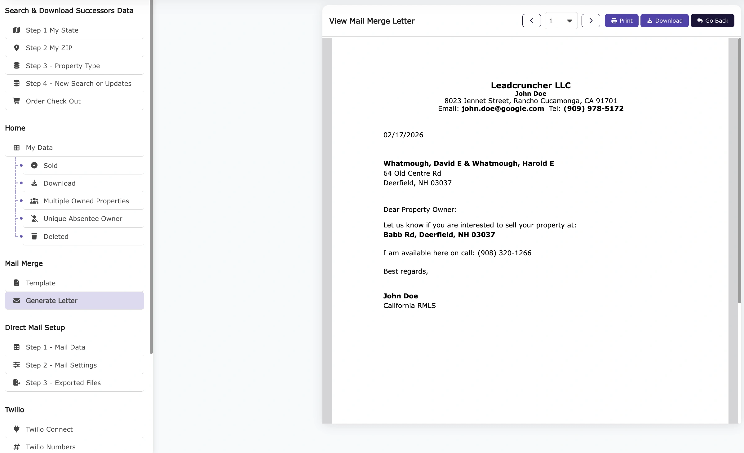 Mail Merge: Generate Letter