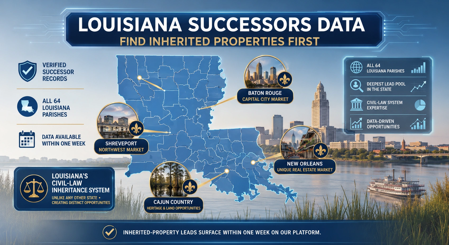 Louisiana inherited property and pre-probate lead data platform